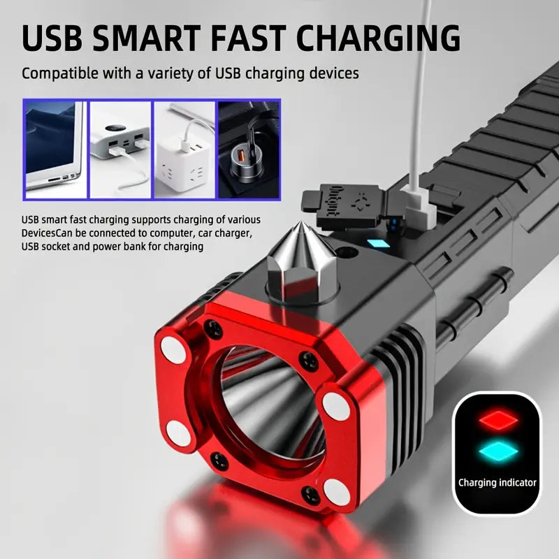 Omni Cop Flashlight, Super Bright LED Flashlight With Safety Hammer, Portable Work Light, Outdoor Adventure Lighting, Long Distance Beam Rescue Flashlight, Multifunctional 4 Modes Flashlight, Torch with Hammer Window Glass and Seat Belt Cutter Omni Cop Flashlight, Super Bright LED Flashlight With Safety Hammer, Portable Work Light, Outdoor Adventure Lighting, Long Distance Beam Rescue Flashlight, Multifunctional 4 Modes Flashlight, Torch with Hammer Window Glass and Seat Belt Cutter